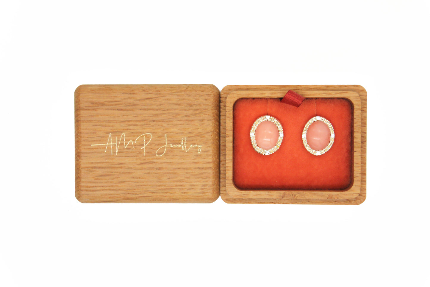 Coral, Sapphire and Diamond Halo Studs