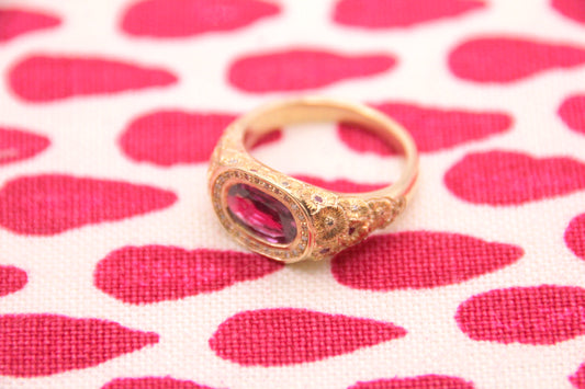 Ruby and Diamond Halo with Engraved Shoulders